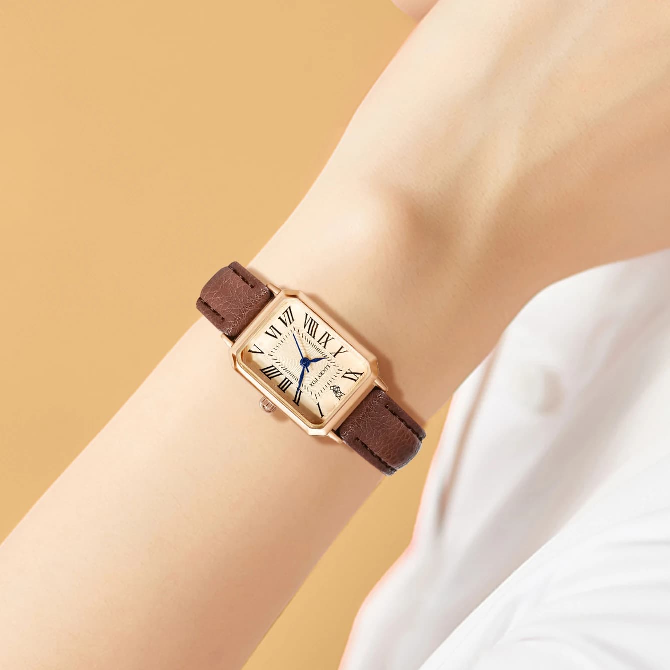 Montres décontractées à cadran numérique rétro pour femmes, bracelet en cuir carré, horloge à la mode, montre-bracelet à quartz, cadeau — 3/10