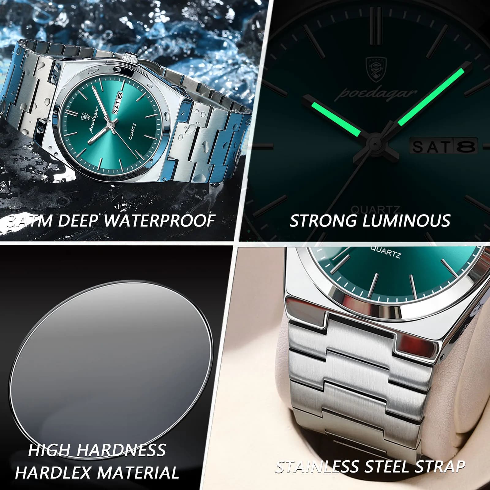 POEDAGAR montres pour hommes de luxe étanche lumineux Date semaine hommes montre en acier inoxydable décontracté mode Quartz homme montre-bracelet Reloj — 3/10