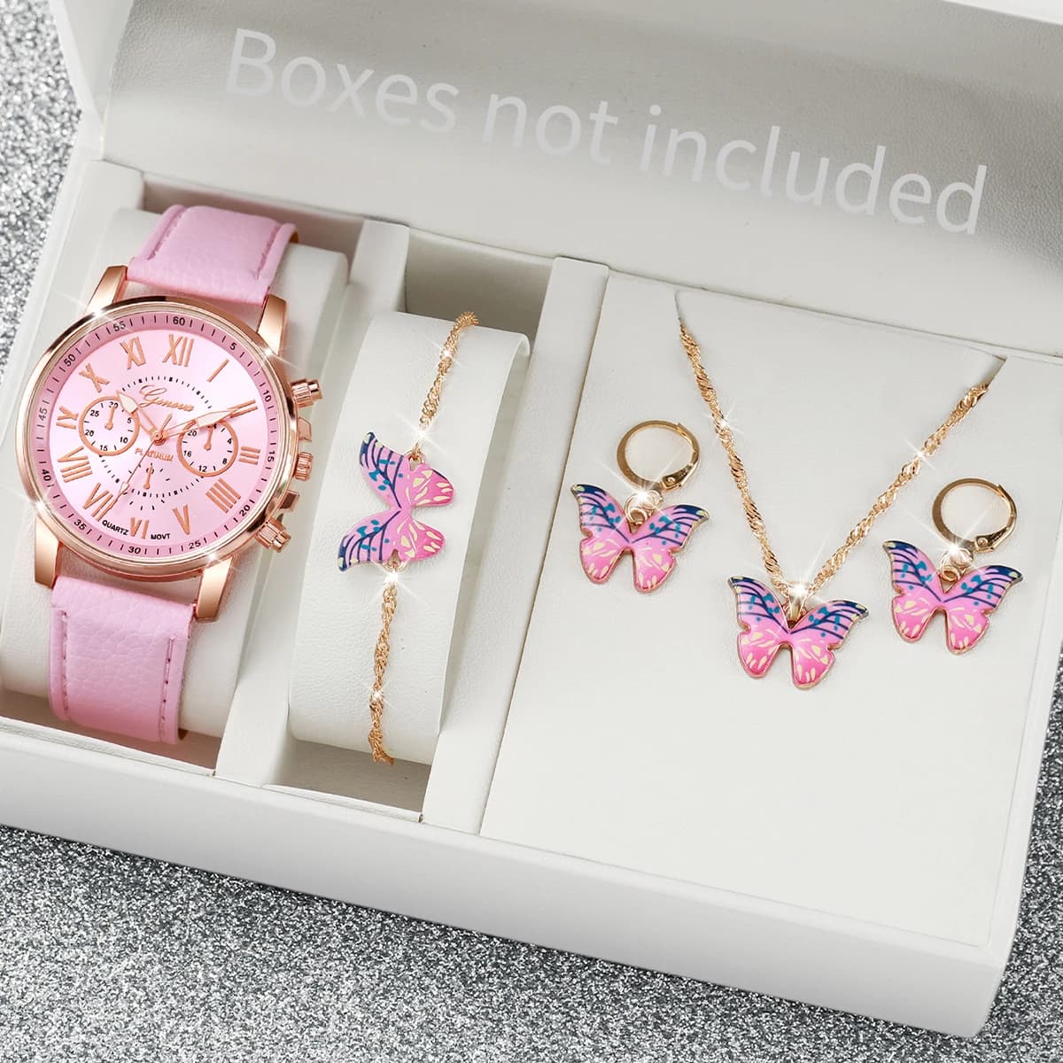 Montre à quartz avec bracelet en cuir pour femme, montres-bracelets analogiques, ensemble de bijoux en biscuits coeur, mode, sans boîte, 5 pièces, 6 pièces — 8/10