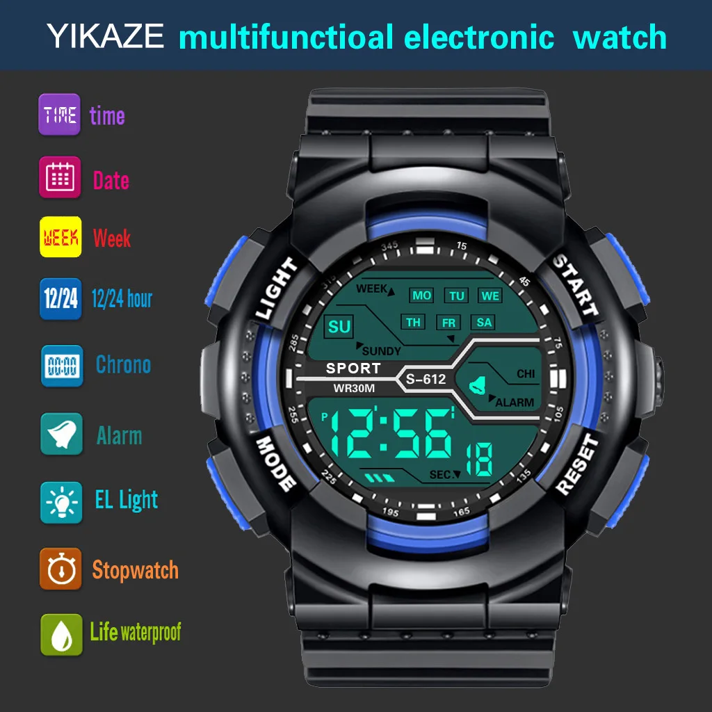 Sport de plein air hommes montre multifonction grand écran LED électronique étanche lumineux militaire numérique montres Reloj Hombre — 4/10