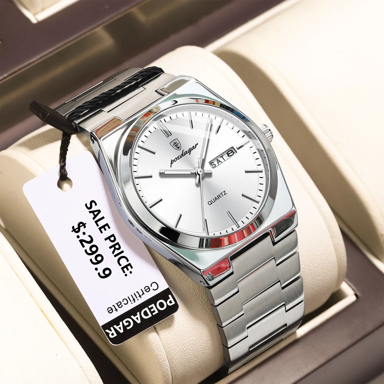 POEDAGAR montres pour hommes de luxe étanche lumineux Date semaine hommes montre en acier inoxydable décontracté mode Quartz homme montre-bracelet Reloj — 9/10