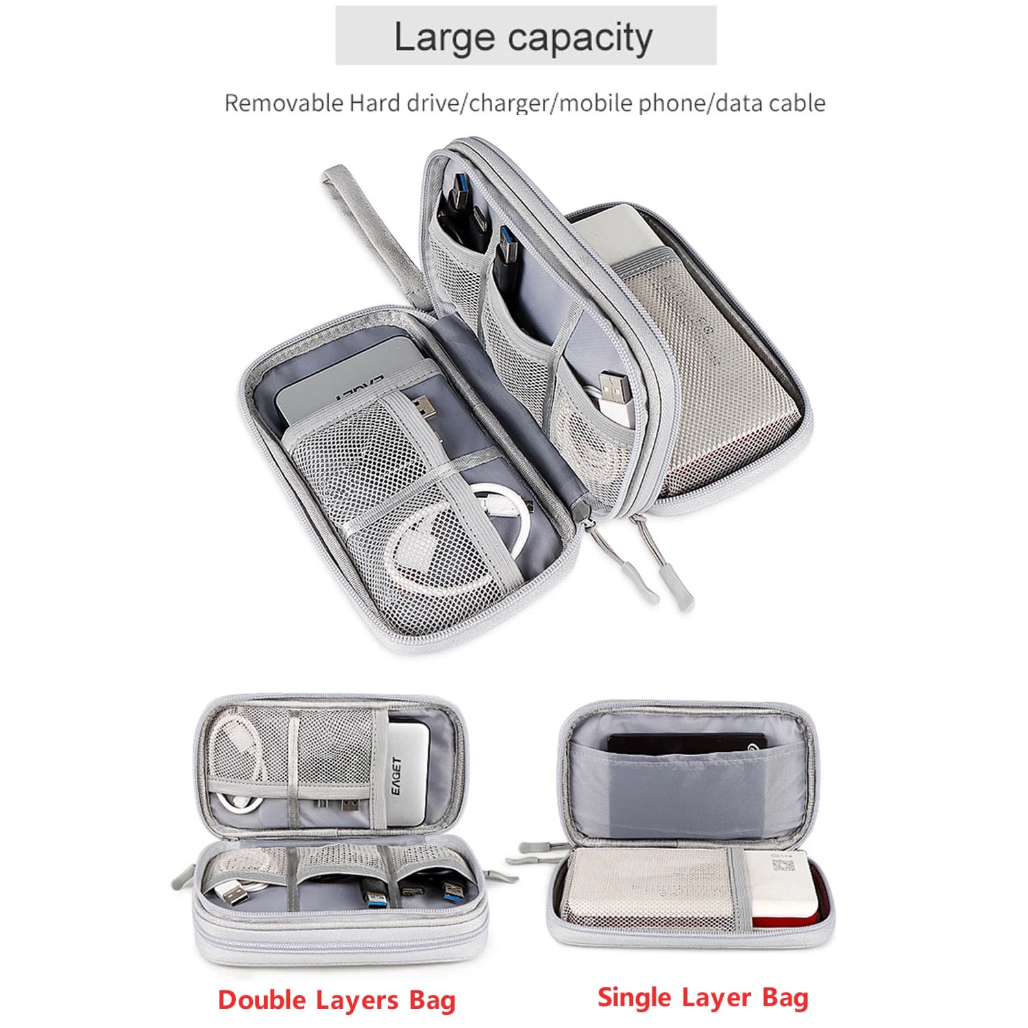 Sac de rangement pour câbles de données, étui de transport Portable étanche, sac de rangement de voyage pour cordon de câble, chargeur USB — 3/10
