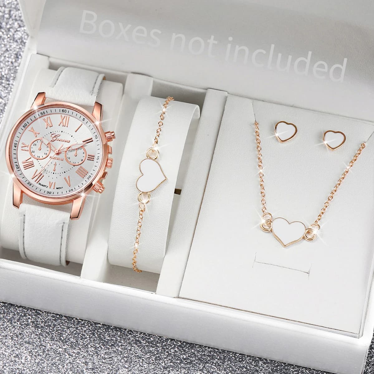 Montre à quartz avec bracelet en cuir pour femme, montres-bracelets analogiques, ensemble de bijoux en biscuits coeur, mode, sans boîte, 5 pièces, 6 pièces — 9/10
