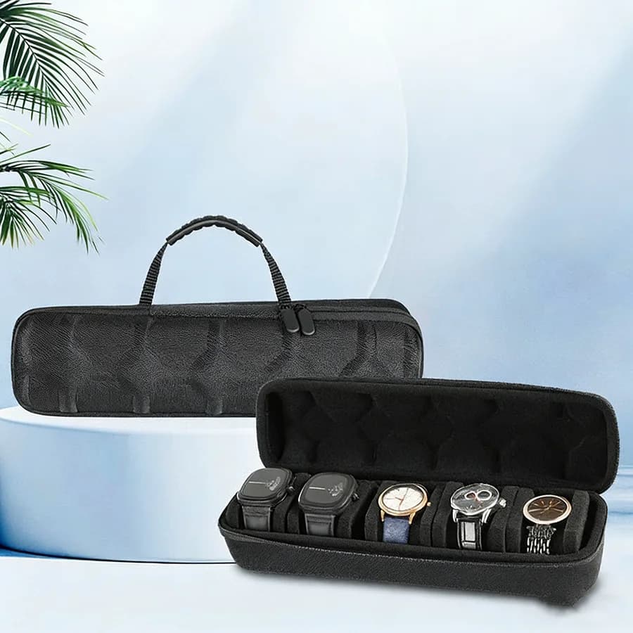 Boîte de rangement pour montres, idéale pour hommes, étui de voyage portable pour montres, présentoir pour montres de poignet avec système anti-déplacement.