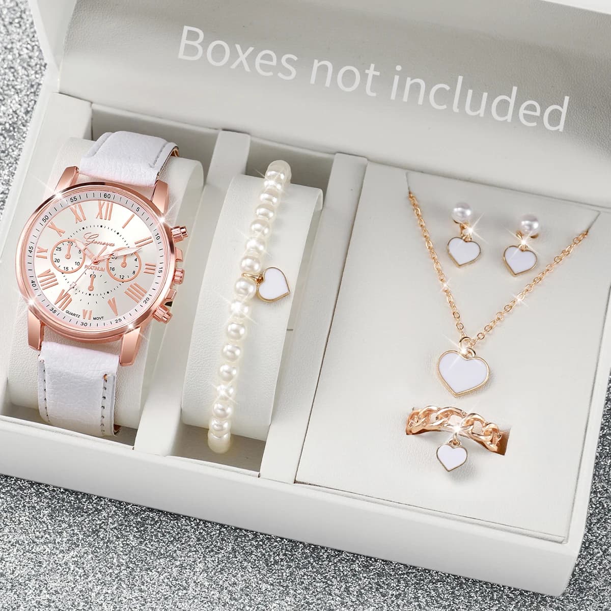 Montre à quartz avec bracelet en cuir pour femme, montres-bracelets analogiques, ensemble de bijoux en biscuits coeur, mode, sans boîte, 5 pièces, 6 pièces — 7/10