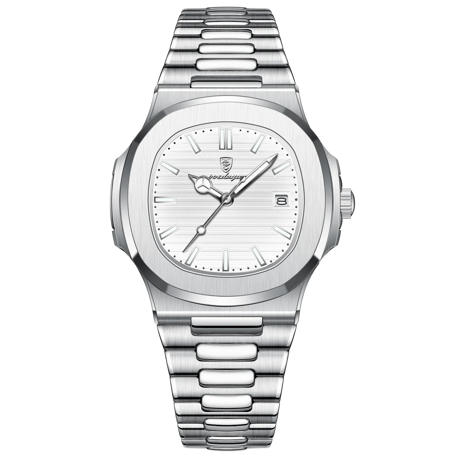 POEDAGAR carré luxe hommes montre-bracelet étanche lumineux Date en acier inoxydable mâle horloge affaires sport montres à Quartz pour hommes — 7/10
