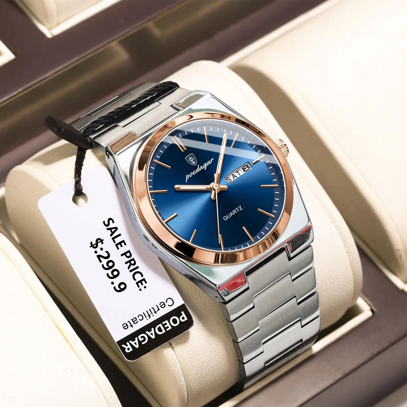 POEDAGAR montres pour hommes de luxe étanche lumineux Date semaine hommes montre en acier inoxydable décontracté mode Quartz homme montre-bracelet Reloj — 7/10
