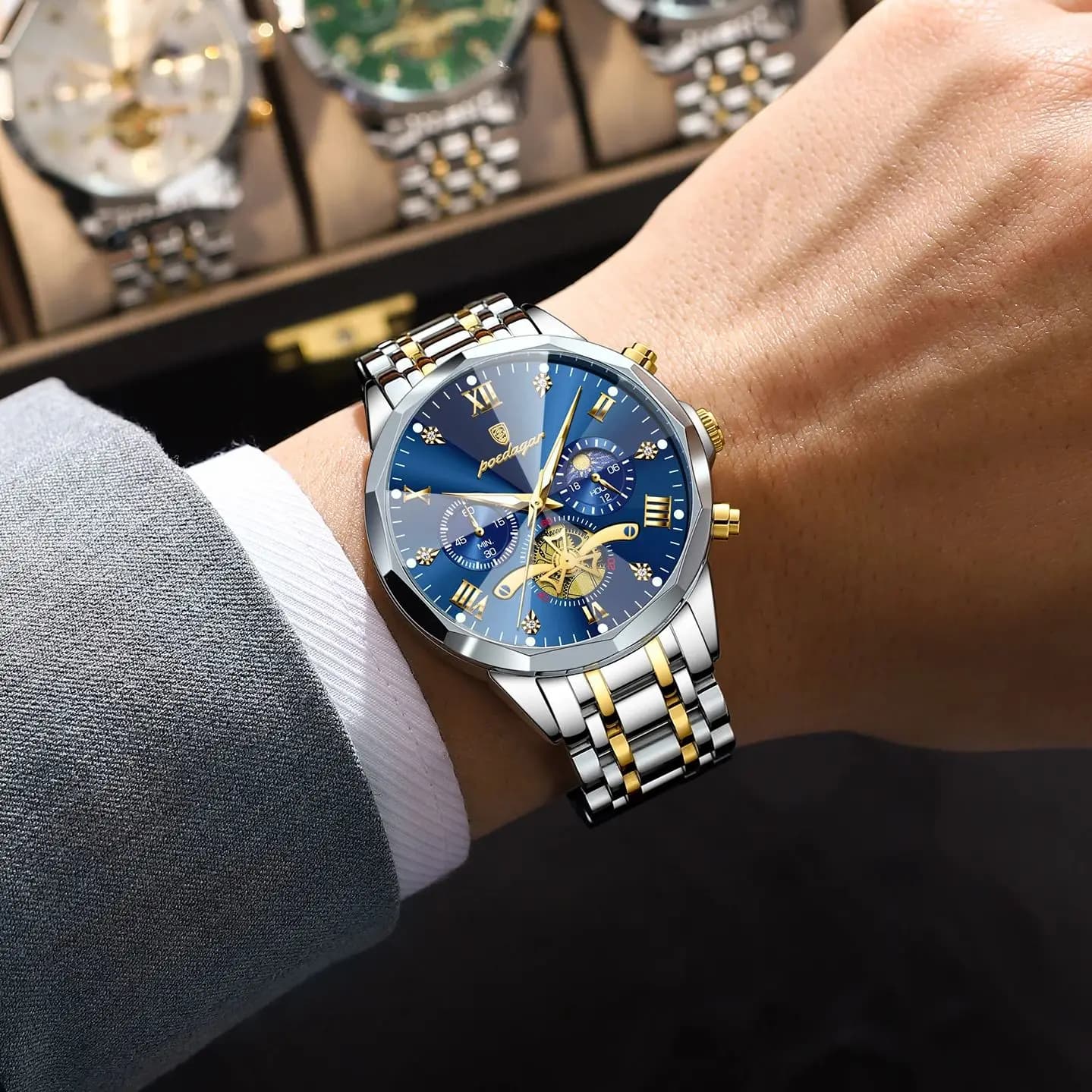 POEDAGAR luxe hommes montre haut Original étanche lumineux chronographe homme montre-bracelet en acier inoxydable Quartz hommes montres Reloj — 6/10