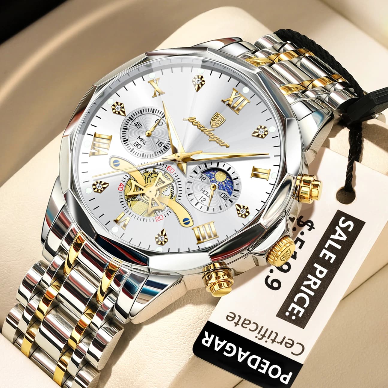 POEDAGAR luxe hommes montre haut Original étanche lumineux chronographe homme montre-bracelet en acier inoxydable Quartz hommes montres Reloj — 10/10