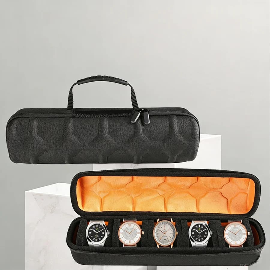 Boîte de rangement pour montres, idéale pour hommes, étui de voyage portable pour montres, présentoir pour montres de poignet avec système anti-déplacement. — 2/7