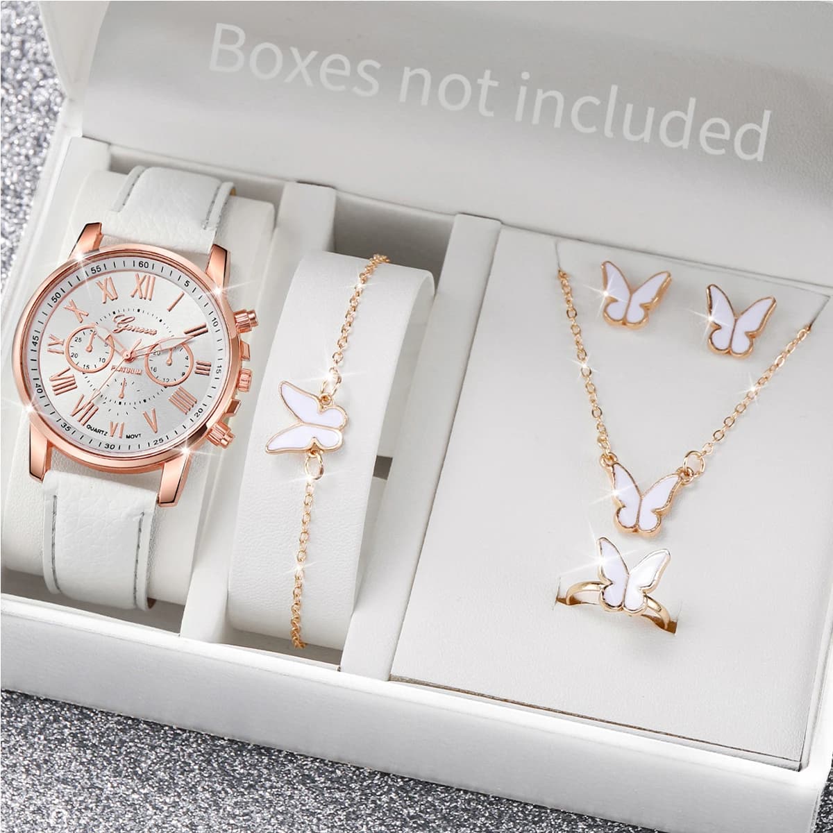 Montre à quartz avec bracelet en cuir pour femme, montres-bracelets analogiques, ensemble de bijoux en biscuits coeur, mode, sans boîte, 5 pièces, 6 pièces — 5/10
