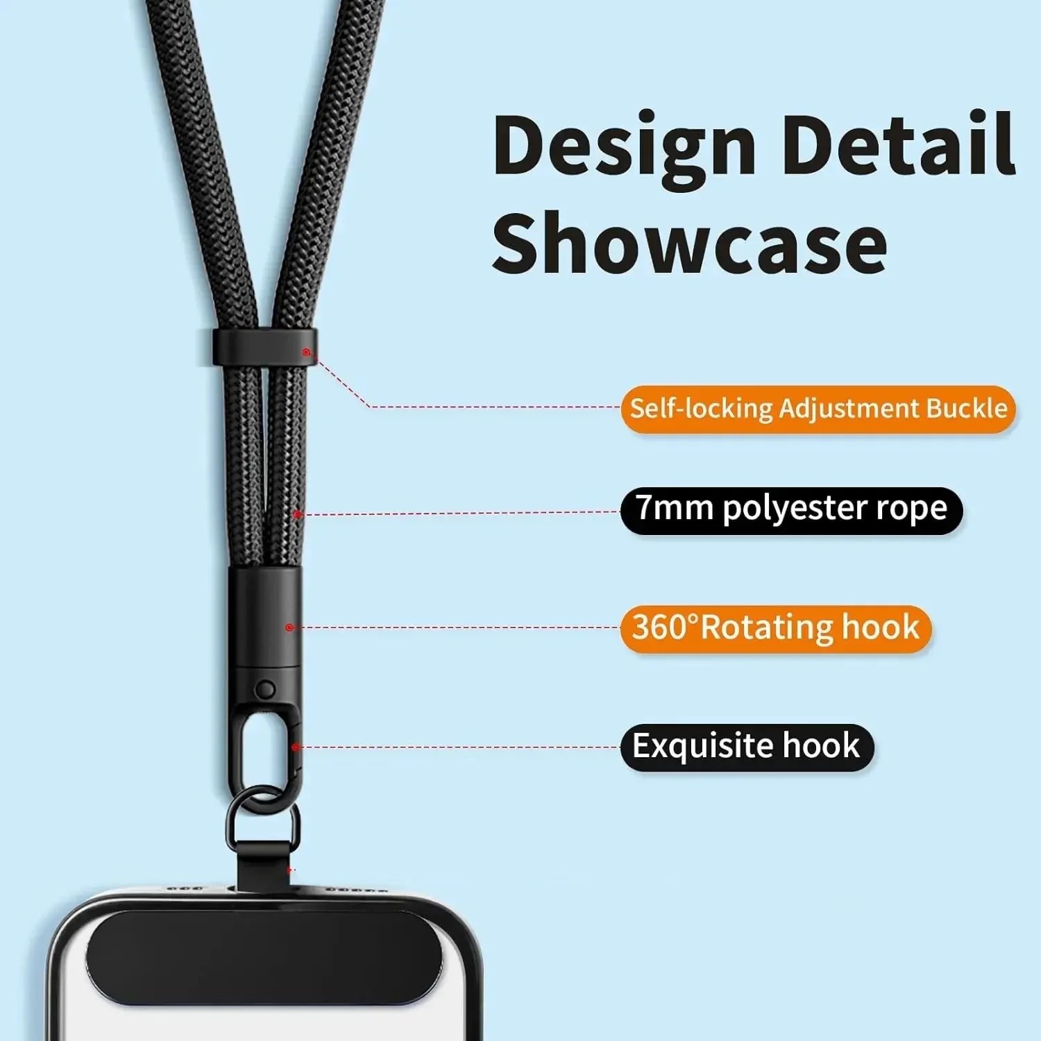 Lanière de téléphone portable universelle réglable, dragonne courte avec conception Anti-chute autobloquante, sangle de téléphone en Polyester Durable — 3/10