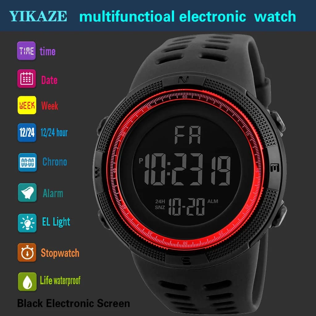 Reloj electrónico para hombre, reloj deportivo militar, reloj digital LED multifuncional con pantalla luminosa, para hombres, niños, estudiantes y adolescentes. — 5/9