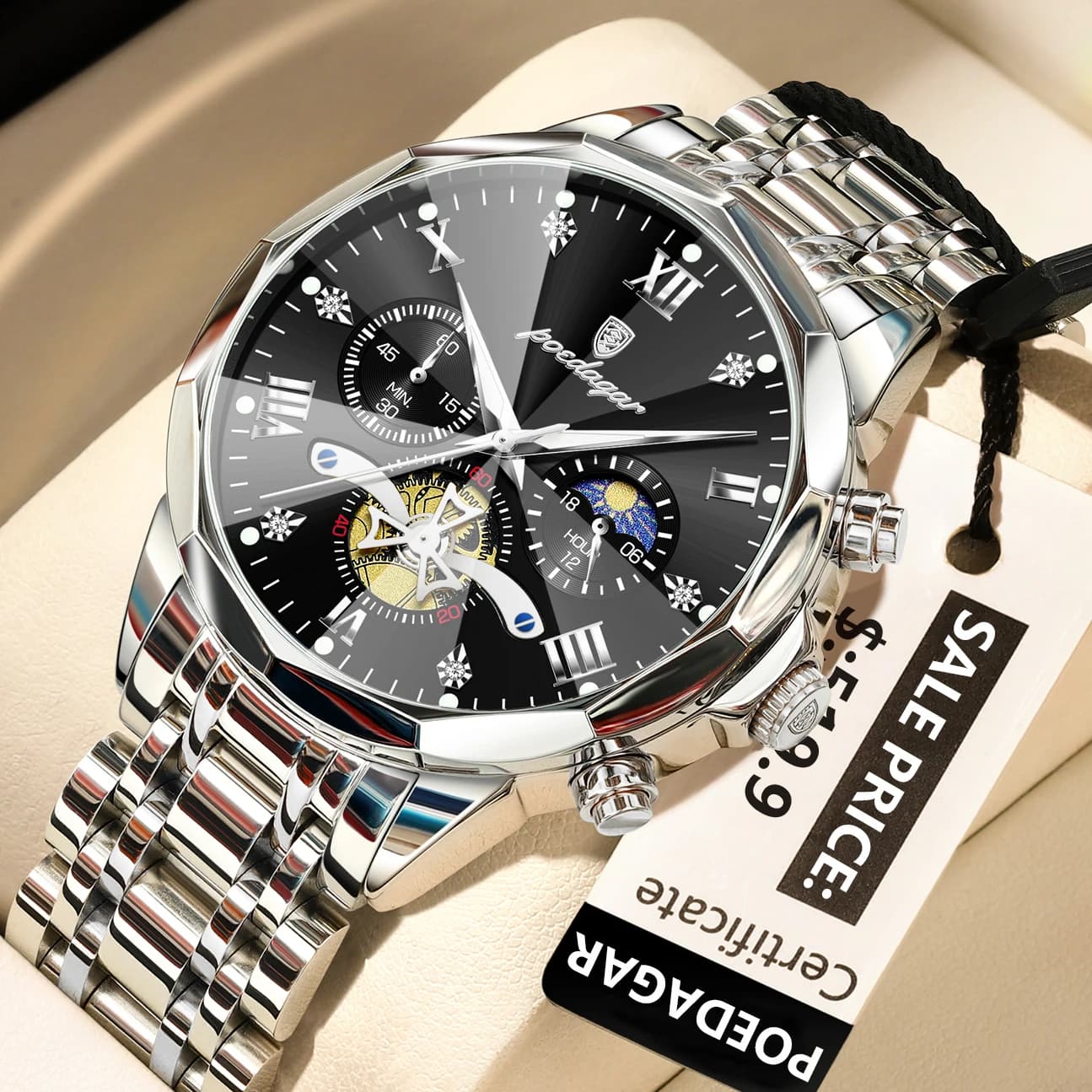 POEDAGAR luxe hommes montre haut Original étanche lumineux chronographe homme montre-bracelet en acier inoxydable Quartz hommes montres Reloj — 7/10
