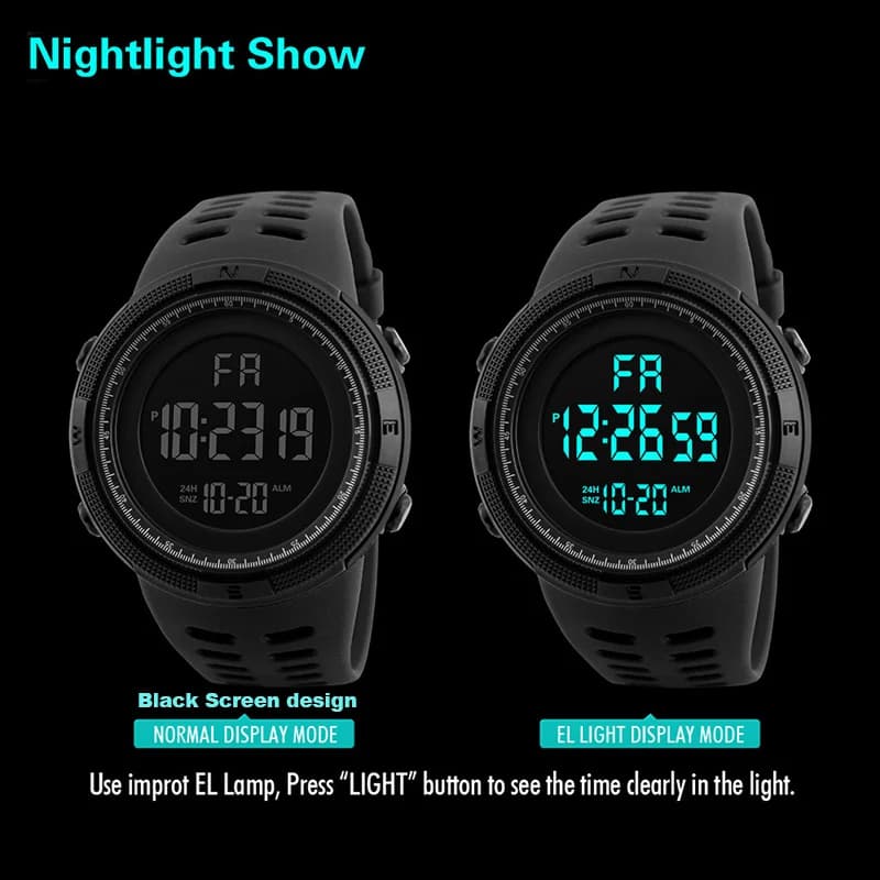 Reloj electrónico para hombre, reloj deportivo militar, reloj digital LED multifuncional con pantalla luminosa, para hombres, niños, estudiantes y adolescentes. — 6/9