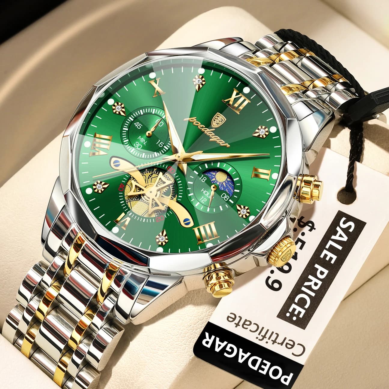 POEDAGAR luxe hommes montre haut Original étanche lumineux chronographe homme montre-bracelet en acier inoxydable Quartz hommes montres Reloj — 9/10