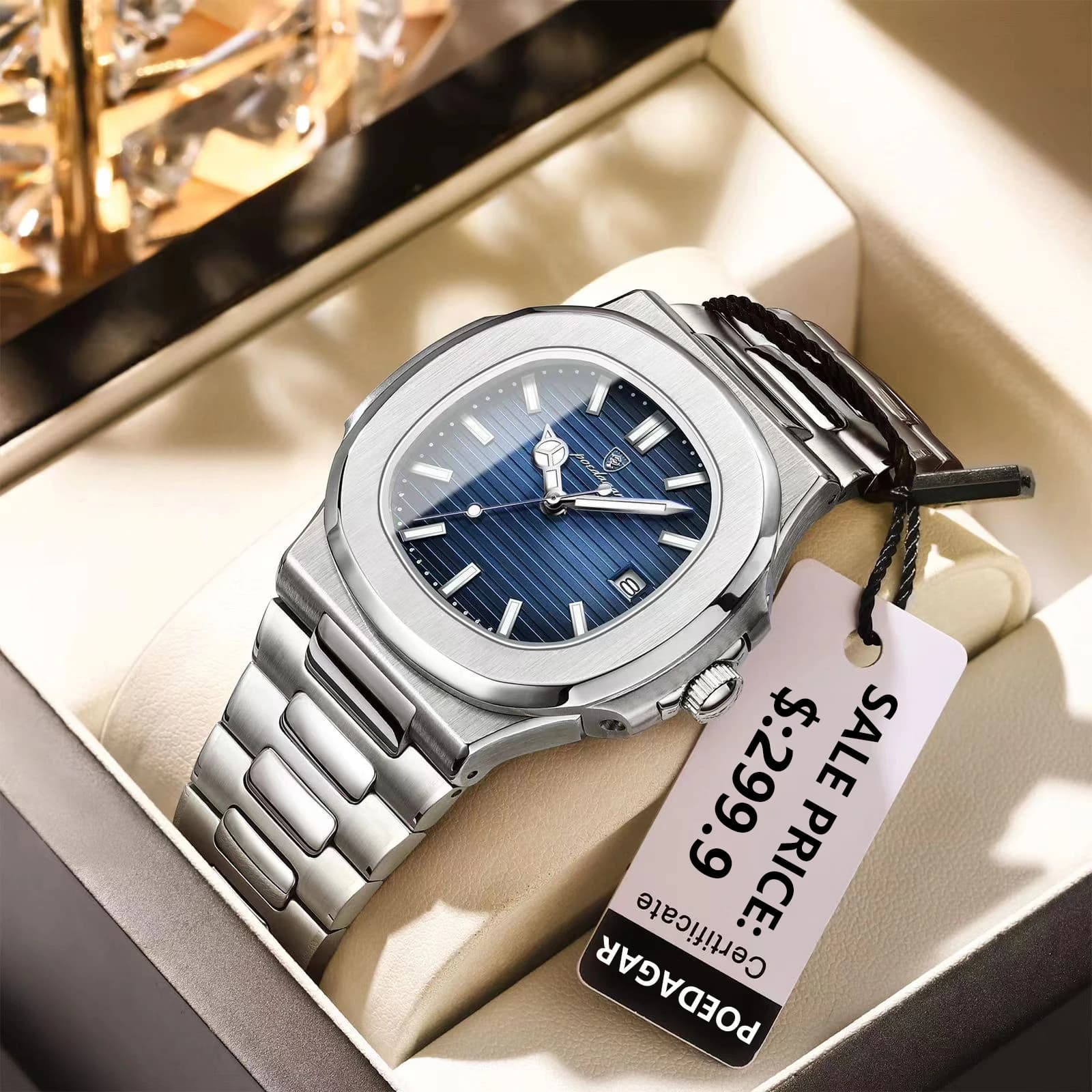 POEDAGAR carré luxe hommes montre-bracelet étanche lumineux Date en acier inoxydable mâle horloge affaires sport montres à Quartz pour hommes