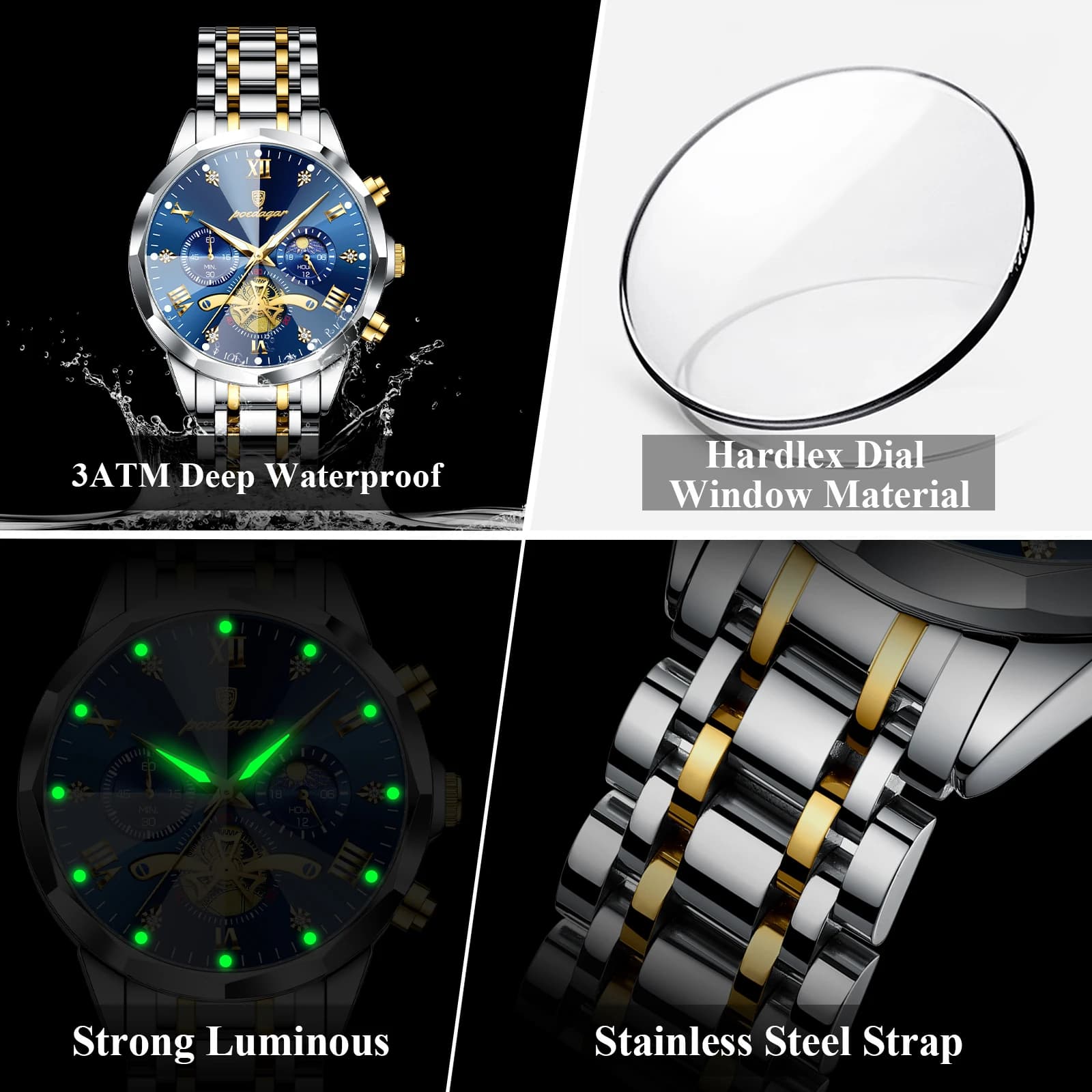 POEDAGAR luxe hommes montre haut Original étanche lumineux chronographe homme montre-bracelet en acier inoxydable Quartz hommes montres Reloj — 4/10