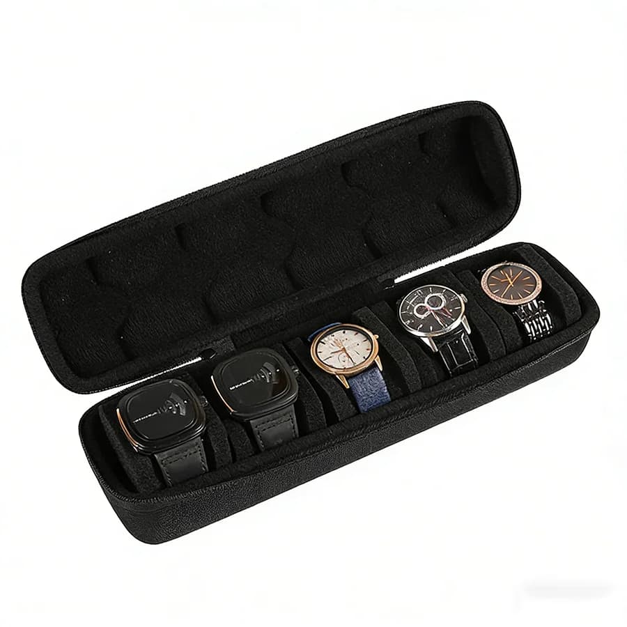 Boîte de rangement pour montres, idéale pour hommes, étui de voyage portable pour montres, présentoir pour montres de poignet avec système anti-déplacement. — 5/7