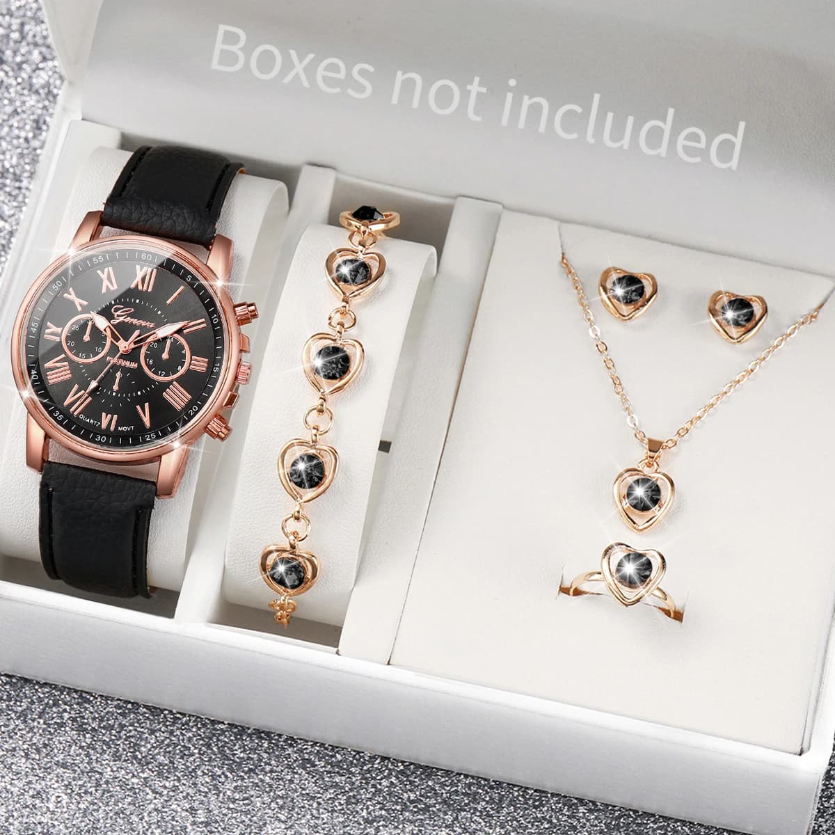 Montre à quartz avec bracelet en cuir pour femme, montres-bracelets analogiques, ensemble de bijoux en biscuits coeur, mode, sans boîte, 5 pièces, 6 pièces — 3/10