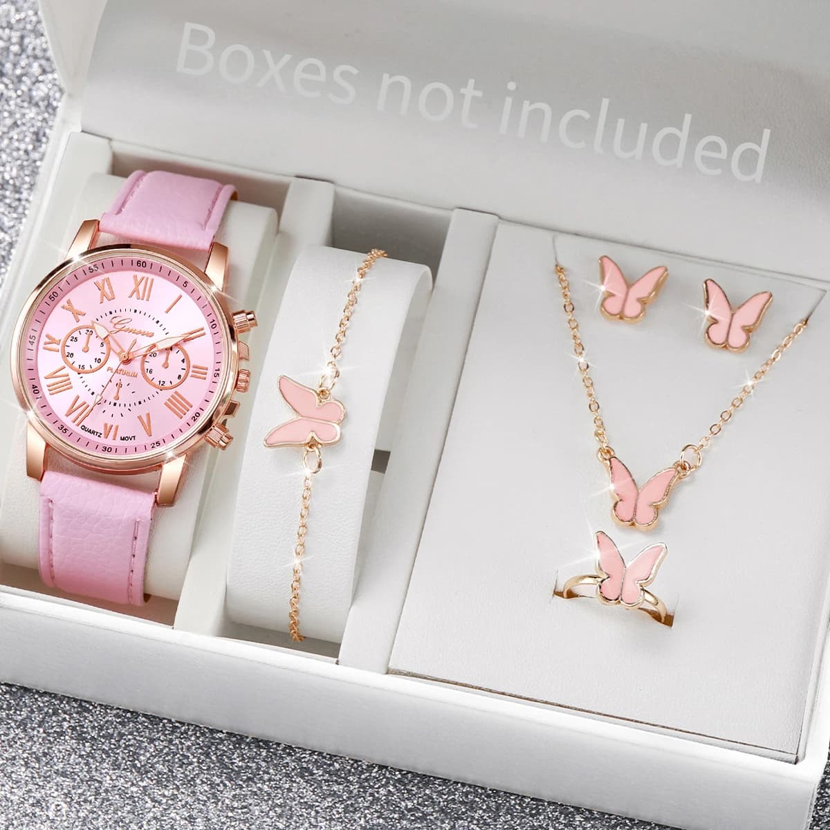 Montre à quartz avec bracelet en cuir pour femme, montres-bracelets analogiques, ensemble de bijoux en biscuits coeur, mode, sans boîte, 5 pièces, 6 pièces — 4/10