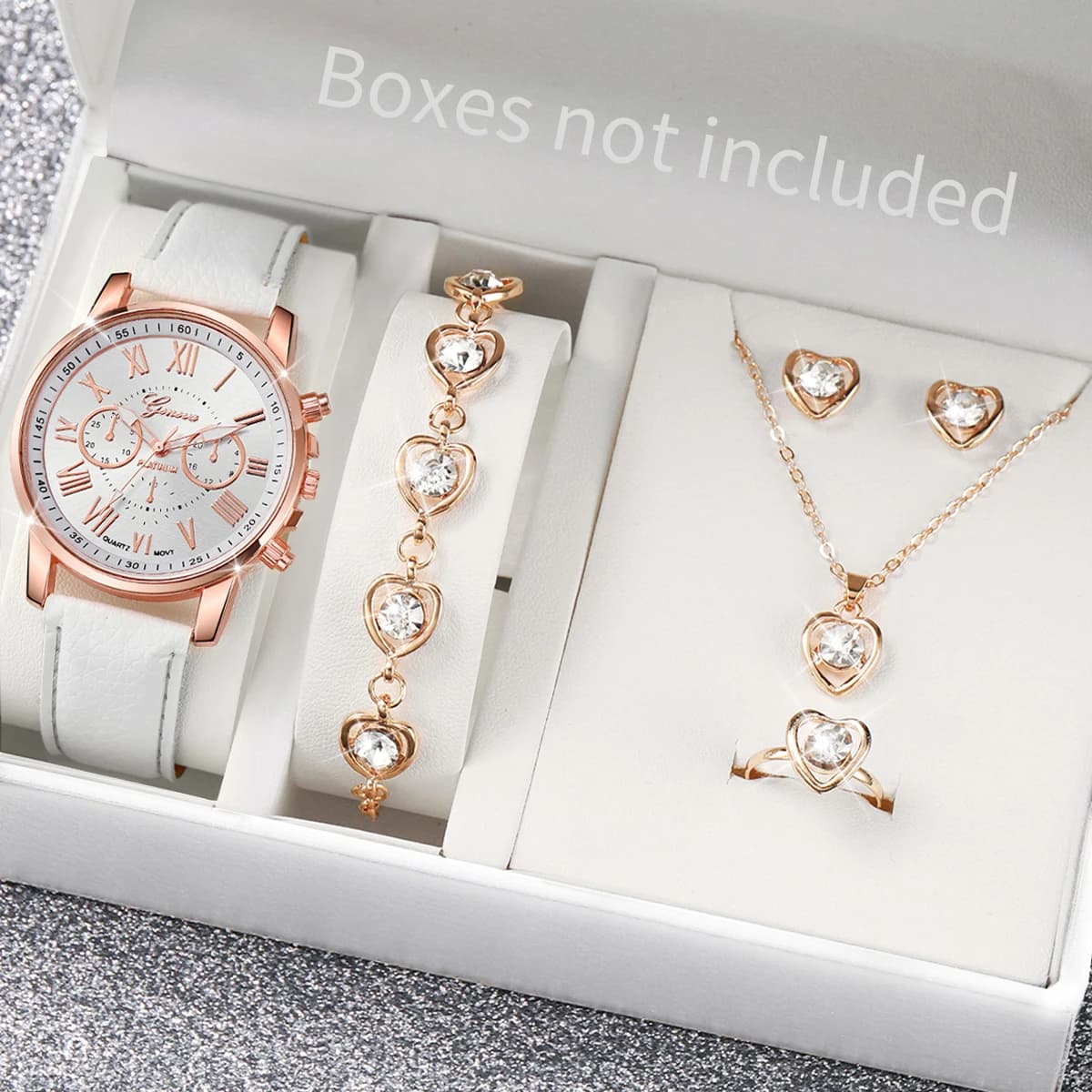 Montre à quartz avec bracelet en cuir pour femme, montres-bracelets analogiques, ensemble de bijoux en biscuits coeur, mode, sans boîte, 5 pièces, 6 pièces — 2/10
