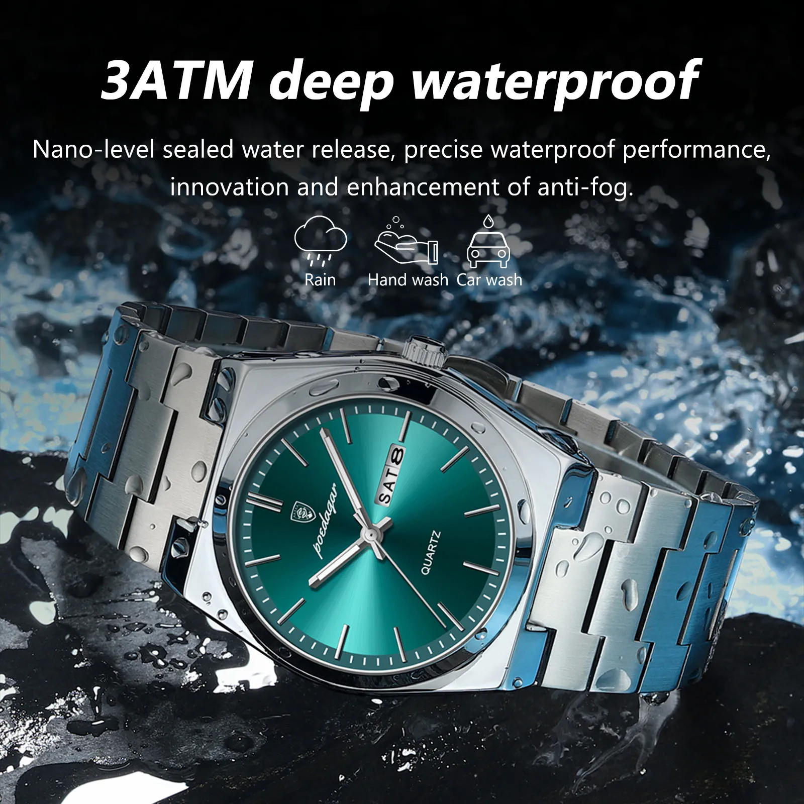 POEDAGAR montres pour hommes de luxe étanche lumineux Date semaine hommes montre en acier inoxydable décontracté mode Quartz homme montre-bracelet Reloj — 4/10