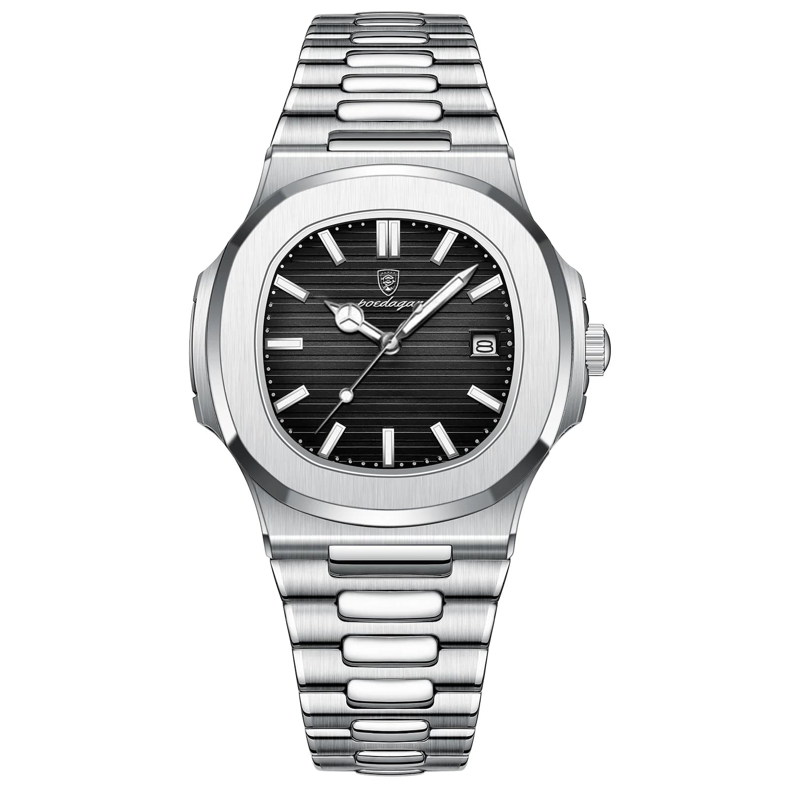 POEDAGAR carré luxe hommes montre-bracelet étanche lumineux Date en acier inoxydable mâle horloge affaires sport montres à Quartz pour hommes — 9/10