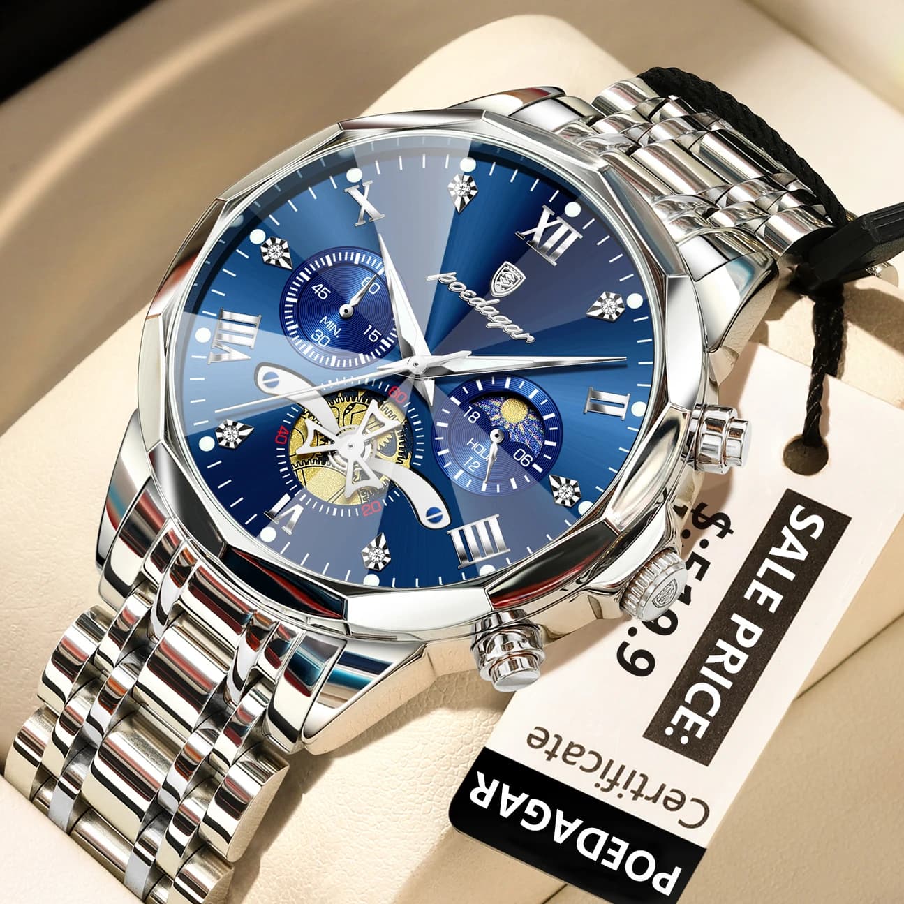 POEDAGAR luxe hommes montre haut Original étanche lumineux chronographe homme montre-bracelet en acier inoxydable Quartz hommes montres Reloj — 8/10