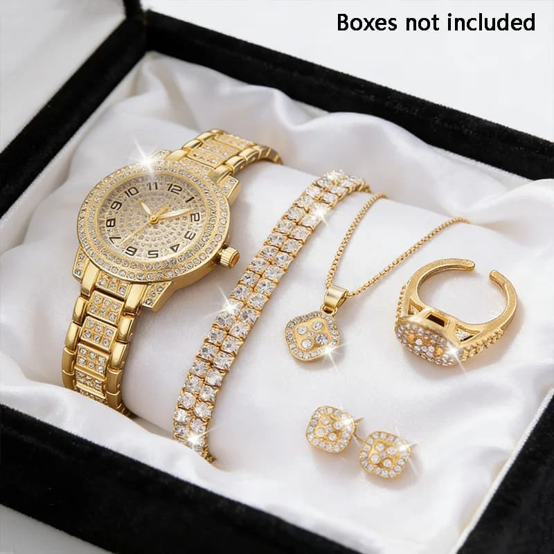 Montre de luxe pour femmes en or, montre-bracelet à quartz avec diamants, élégante montre-bracelet pour femmes, ensemble de montres Reloj Mujer — 4/4